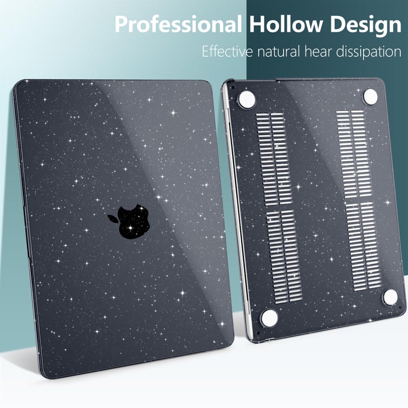TWOLSKOO for M3 MacBook Air 13.6 Inch Case 2022 2023 2024 Release A2681 M2 A3113  Glitter Bling Hard Shell Cover with Trackpad Film & Keyboard Cover & Screen Film for MacBook Air 13.6""  Star Black - Image 5